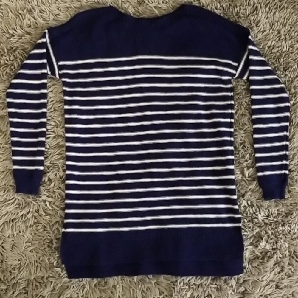 Navy and white striped sweater